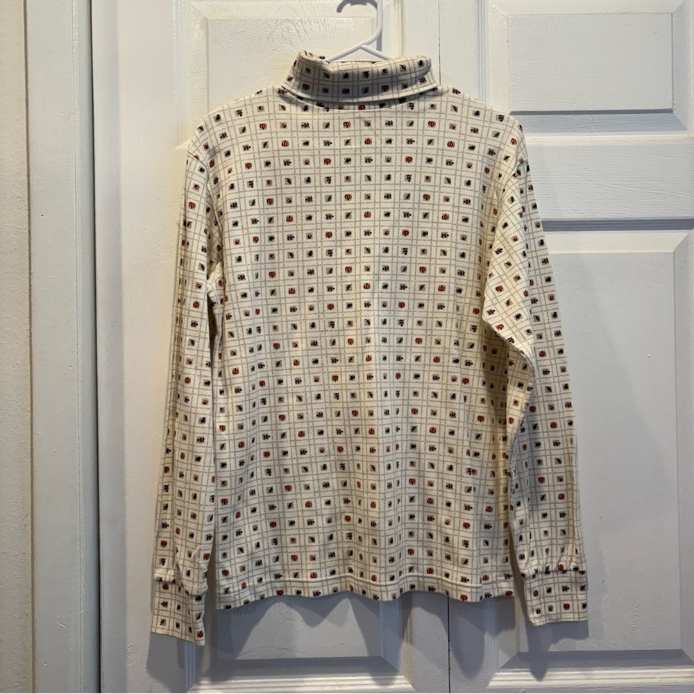 Vintage Katherine Bishop Cream Fall Pumpkin Leaf Turtleneck - Size Large